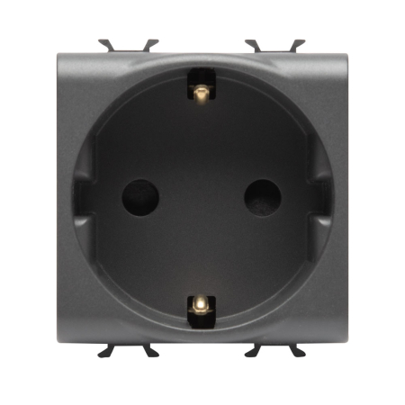 Aparataj - Priza Schuko modulara negru satinat 16 A 250 V cu 2 module