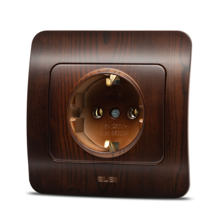 Aparataj - Priza Schuko 16A cu contact de protectie si finisaj nuc inchis pentru montaj incastrat