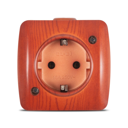 Modular - Priza Schuko aplicata 16A cu finisaj cires pentru montaj aparent