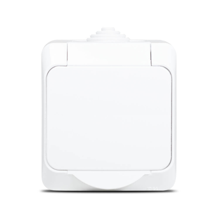 Modular - Priza Schuko aplicata alba cu obturatoare de protectie si grad IP44