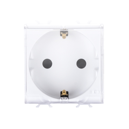 Aparataj - Priza Schuko alba cu capac transparent 2 module 16A pentru montaj modular incastrat