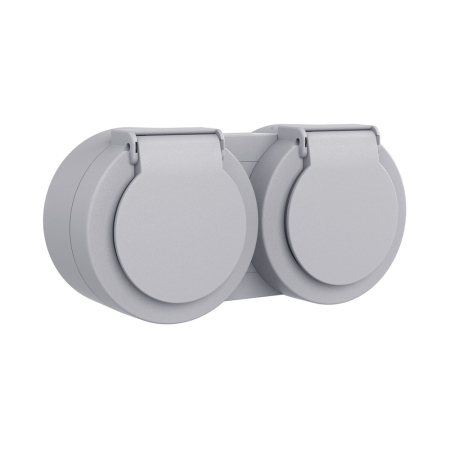Aparataj - Priza Schuko gri cu capac rabatabil pentru montaj aparent si protectie IP54