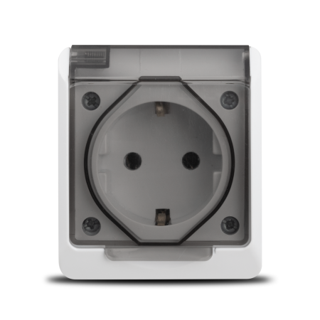 Modular - Priza Schuko gri cu capac pentru montaj aparent 16A IP54