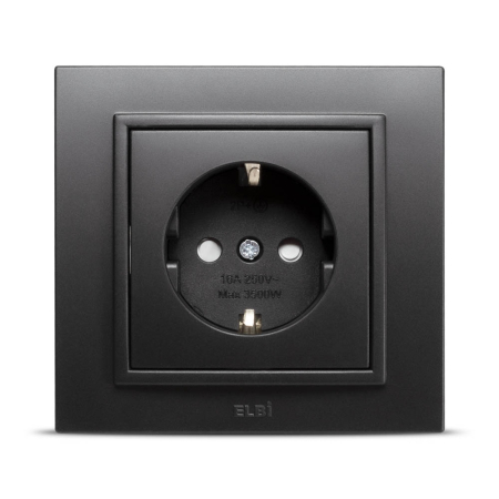 Priza - Priza Schuko cu protectie copii 16A negru mat din gama ELBI Zena