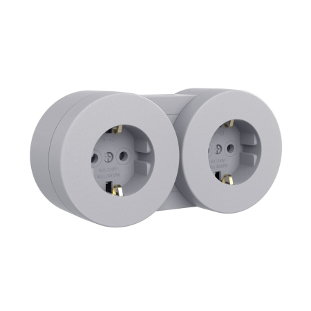 Priza Schuko dubla aplicata gri cu protectie IP54 si doua module [1]