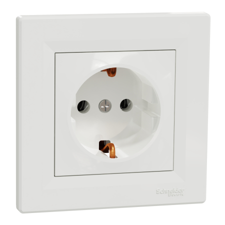 Aparataj - Priza Schuko simpla alba pentru montaj incastrat cu contact de protectie lateral