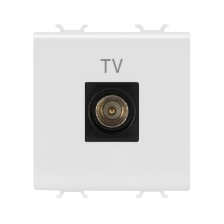 Aparataj - Priza TV coaxiala directa alba lucioasa cu conector IEC tata de 9,5 mm si 2 module
