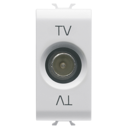 Aparataj - Priza TV coaxiala directa alba cu 1 modul si conector IEC tata de 9.5 mm