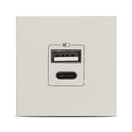 Aparataj - Priza USB incastrata cu port USB A si port USB C 5V 2,4A, 2 module, bej mat