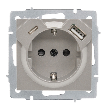 Priza de incarcare cu USB si Type C gri deschis pentru montaj incastrat [0]