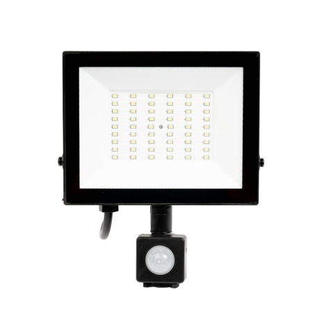 Proiectoare LED - Proiector LED negru cu senzor PIR 50W lumina rece 6500K pentru exterior