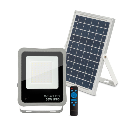 Proiectoare LED - Proiector solar LED gri pentru exterior cu panou solar separat si telecomanda