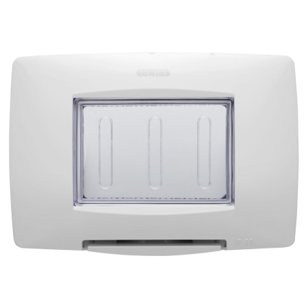 Aparataj - Rama etansa alba lucioasa cu capac transparent pentru 3 module standard italian