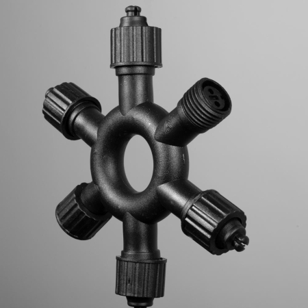 Iluminat festiv - Ramificatie neagra cu 1 conector tata si 5 conectori mama pentru instalatii luminoase festive