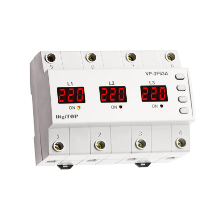 Releu de protectie tensiune trifazat 63 A cu contactor incorporat pentru sina DIN [0]