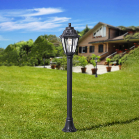 Stalp decorativ exterior Anna negru cu felinar transparent LED CCT 8.5W si protectie IP55 [0]