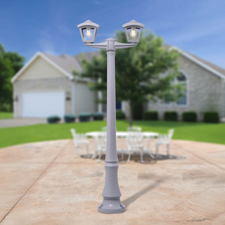 Stalp decorativ exterior gri Roby cu doua brate si iluminare LED CCT [0]