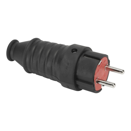 Fise si cuple - Stecher cauciucat negru cu contact de protectie pentru cablu electric