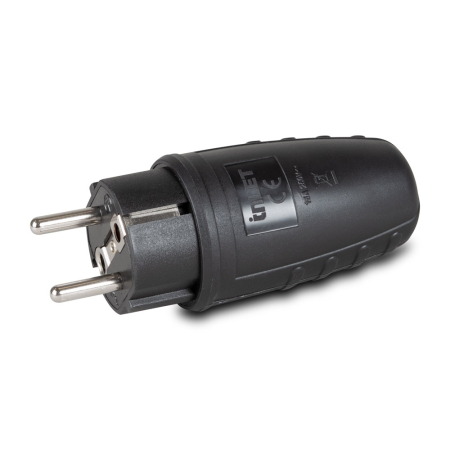 Fise si cuple - Stecher cauciucat negru cu protectie IP44 16A 250V