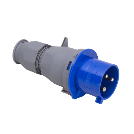 Fise si cuple - Stecher monofazic drept albastru 32A 220V IP44 cu configuratie 2P plus E