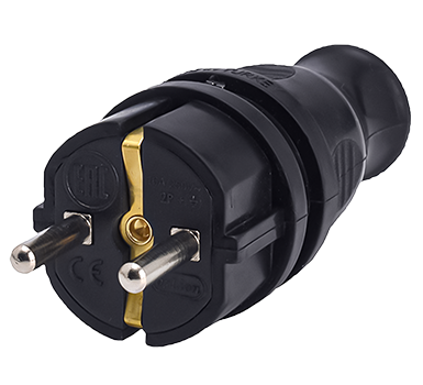 Fise si cuple - Stecher Schuko drept din cauciuc negru cu protectie IP44 16A 230V