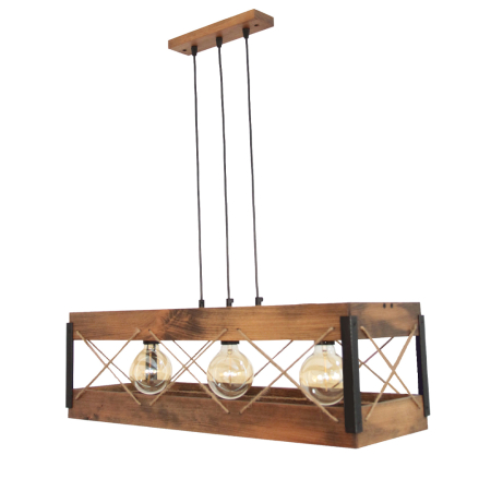 Lustra/pendul dulie - Suspensie decorativa din lemn si sfoara cu finisaj antic si trei dulii E27