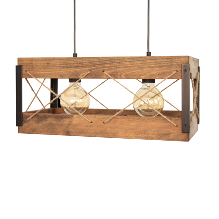Surse de iluminat - Suspensie decorativa Xara din lemn antic si sfoara cu doua dulii E27 pentru interior