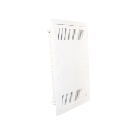 Tablou metalic - Tablou multimedia incastrat cu 24 module pe 2 randuri si usa metalica perforata alba