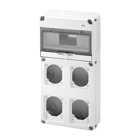 Trasee electrice - Tablou neechipat IP65 cu 10 module DIN si 4 locuri pentru prize IEC