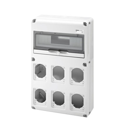 Trasee electrice - Tablou neechipat IP65 cu 14 module DIN si 6 locuri pentru prize industriale