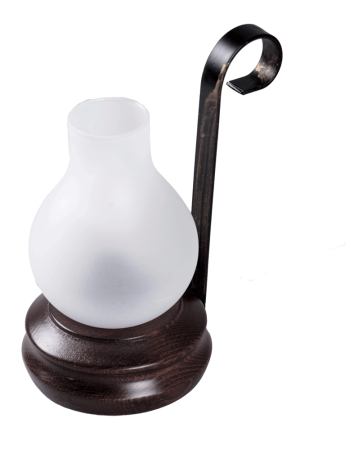 Lampa de birou/veioza - Veioza decorativa Sinna wenge din lemn cu abajur din sticla alba si dulie E14