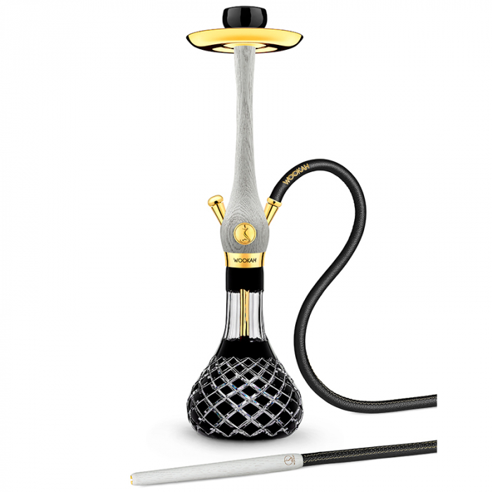 Narghilea din lemn, Exclusiv, Placata Cu Aur 24K, Model White Nox, Vas Check Black [2]