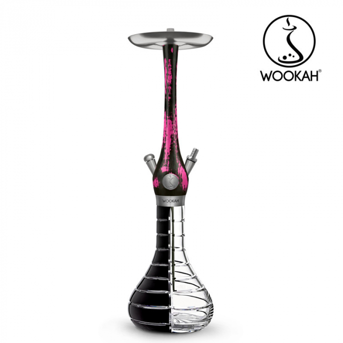 Narghilea WOOKAH din lemn, model Black/Pink, Vas transparent [7]