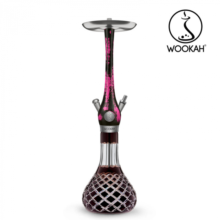 Narghilea WOOKAH din lemn, model Black/Pink, Vas transparent [2]
