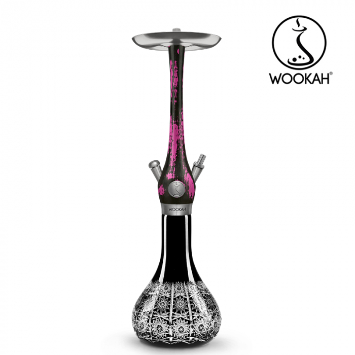 Narghilea WOOKAH din lemn, model Black/Pink, Vas transparent [4]