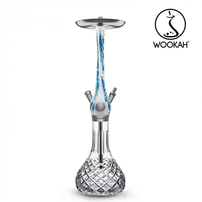Narghilea WOOKAH din lemn, model Arctic Blue, Vas transparent [2]