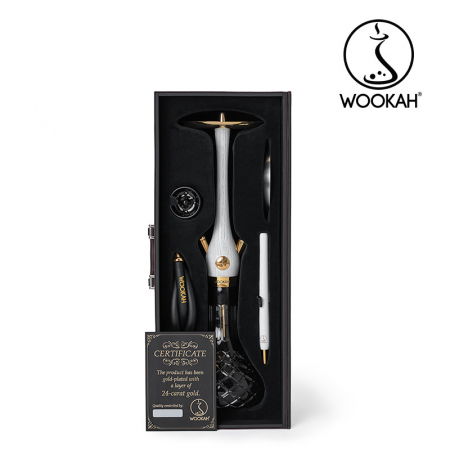Exclusiv - Narghilea din lemn, Exclusiv, Placata Cu Aur 24K, Model White Nox, Vas Check Black