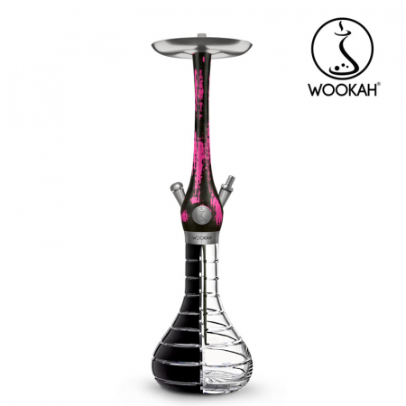 Narghilea WOOKAH din lemn, model Black/Pink, Vas transparent [6]