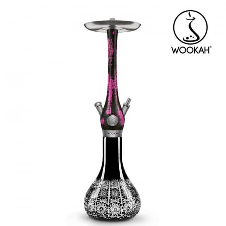 Narghilea WOOKAH din lemn, model Black/Pink, Vas transparent [3]