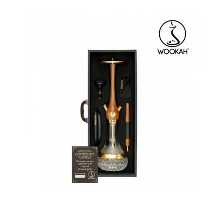 Exclusiv - Narghilea Wookah din lemn placata cu aur 24K, Amber Gold Walnut Set