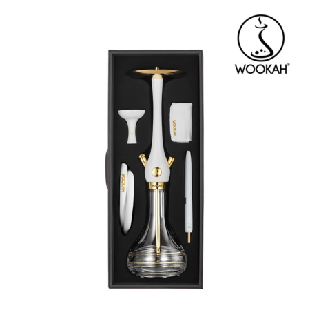 Exclusiv - Narghilea Wookah din lemn placata cu aur 24K, Royal White Set