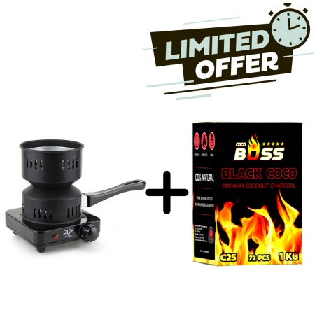 Plita carbuni narghilea - Set Aprinzator carbuni  narghilea + Carbuni narghilea Coco Boss