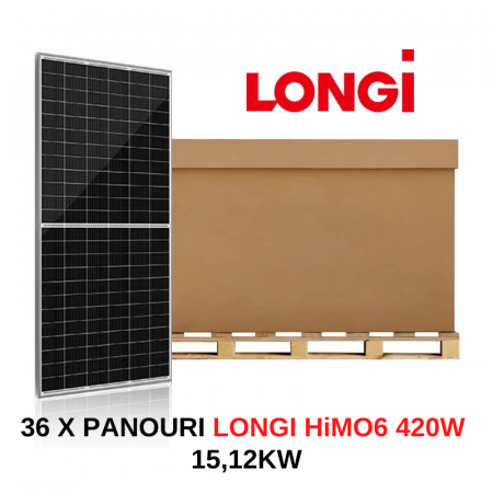 PANOURI FOTOVOLTAICE - Palet Panou solar Longi 420W, 15.12 KW, 36 X Panou solar fotovoltaic monocristalin, LR5-54HTH 415~435M, 420W