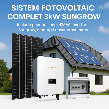 SISTEME COMPLETE - Sistem fotovoltaic complet 3kW Sungrow cu panouri Longi și montaj inclus