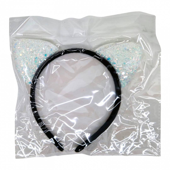 Bentita pentru copii, urechi de pisica cu minipaiete in nuante de bleu [3]