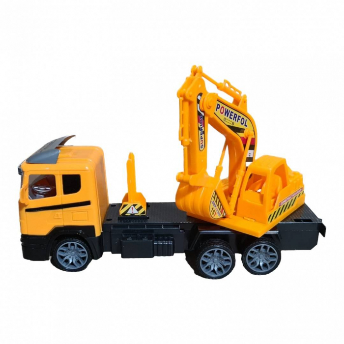 camion cu excavator, masina de santier cu radio comanda, 28 cm, galben [3]