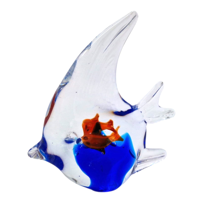 Figurina Decorativa Peste din Sticla Masiva, Lucrat Manual, 12 cm, Albastru [4]