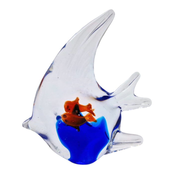 Figurina Decorativa Peste din Sticla Masiva, Lucrat Manual, 12 cm, Albastru [3]