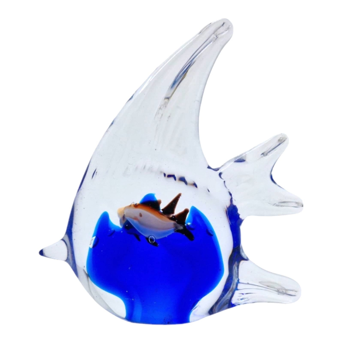 Figurina Decorativa Peste din Sticla Masiva, Lucrat Manual, 12 cm, Albastru [2]