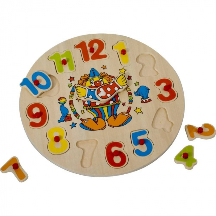 ceas din lemn, tablita incastru cu 12 piese, cifre, diametrul 30 cm [2]